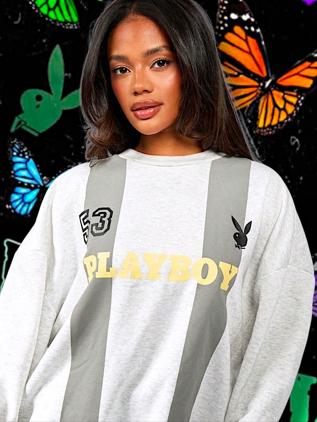 Missguided Playboy Oversized Crewneck Sweatshirt In Grey Size Xl